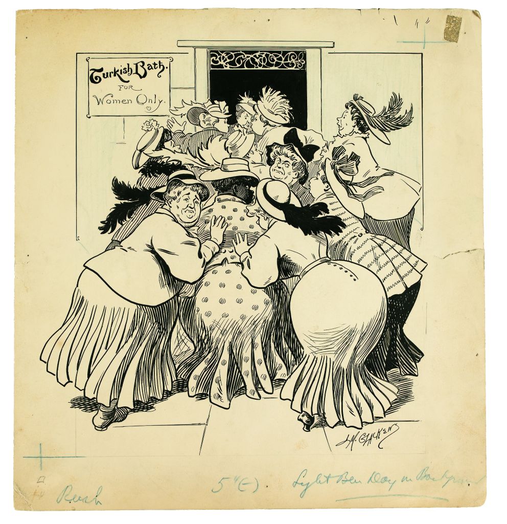 PUCK MAGAZINE. Group of 7 pen-and-ink cartoons used in Puck Magazine,